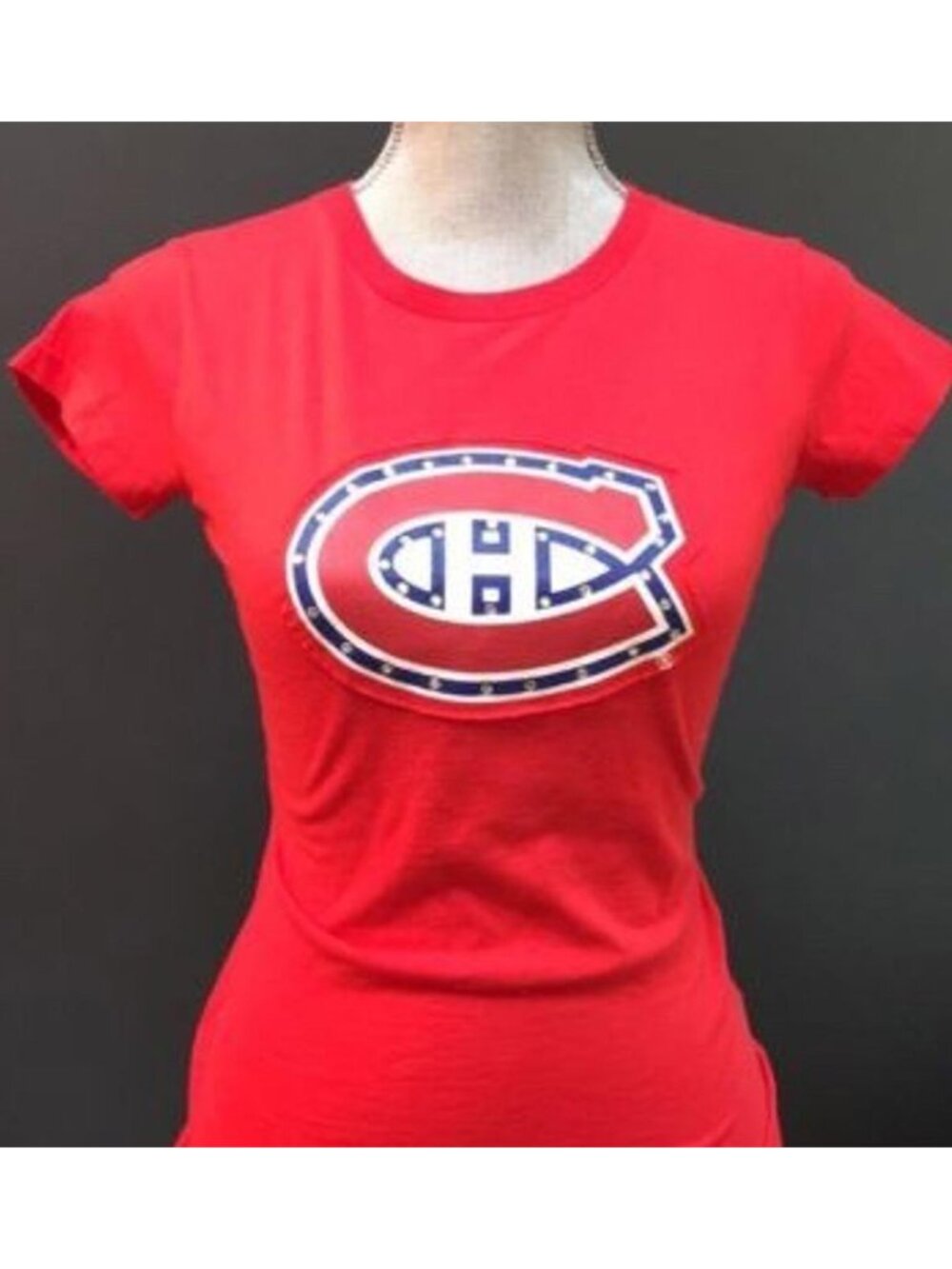 NWT Montreal Canadiens NHL Habs Logo Red Jeweled Tee T-Shirt Women's Size Small